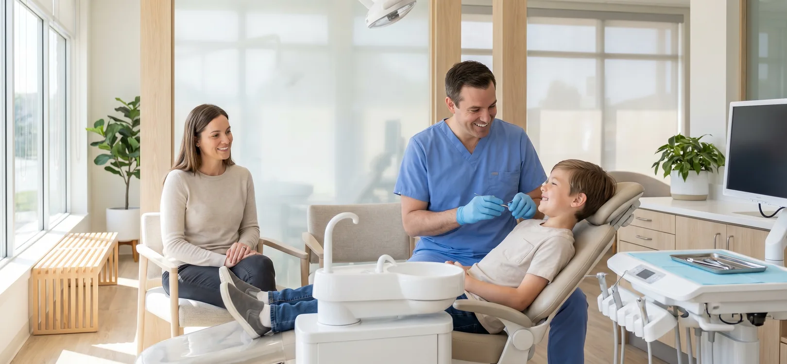 Dentist performing a gentle pediatric dental exam