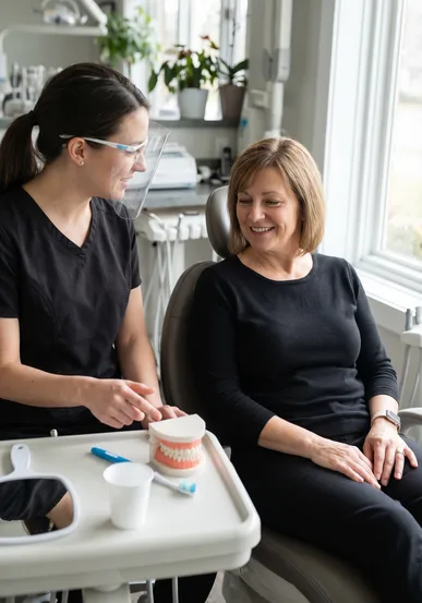 Dentist discussing preventive care with a patient